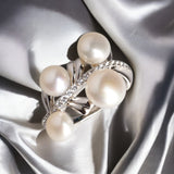 珍珠枝葉純銀戒指