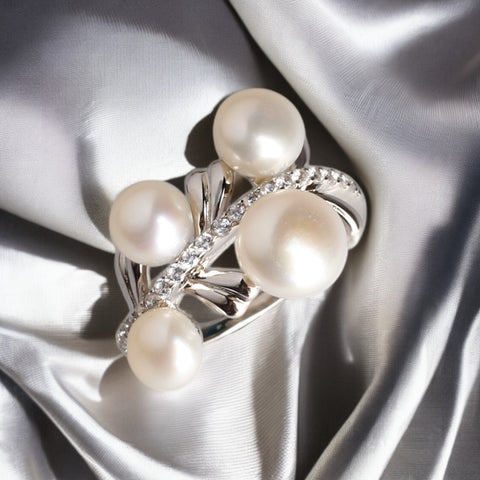 珍珠枝葉純銀戒指