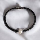 皮繩珍珠手鏈(黑)
