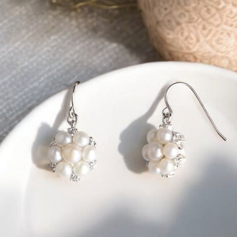 純銀925珍珠花束耳環