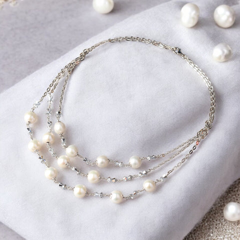 多層珍珠水晶鏈項鍊
