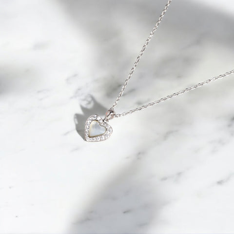 純銀925心形貝母項鍊