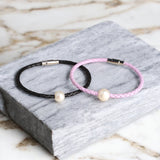 皮繩珍珠手鏈(黑)