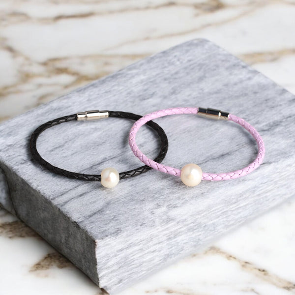 皮繩珍珠手鏈(黑)