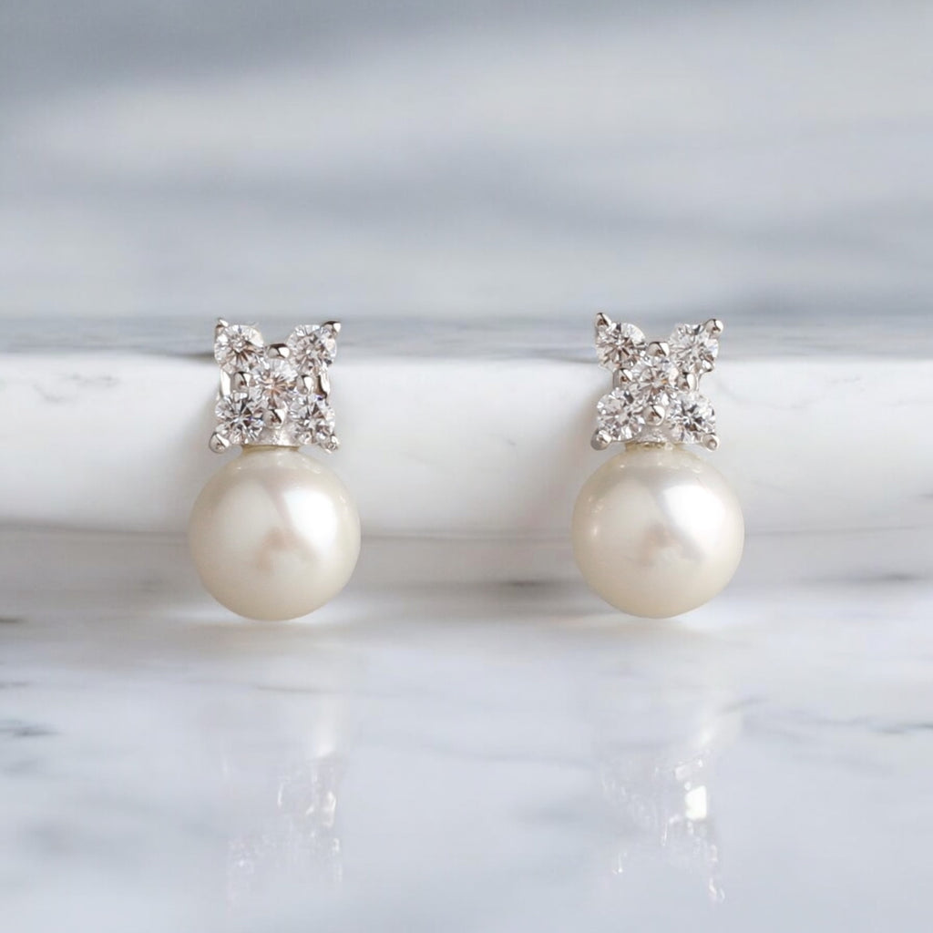 純銀925天然淡水珍珠鋯石耳環 純銀925天然淡水珍珠鋯石耳環