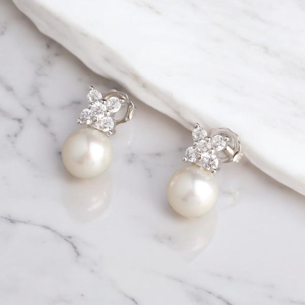 純銀925天然淡水珍珠鋯石耳環