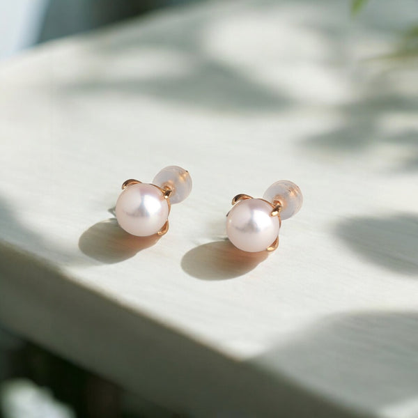 18K 7-7.5毫米玫瑰金日本AKOYA 珍珠耳環