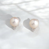 18K白金 日本8-8.5AKOYA 珍珠鑽石耳環