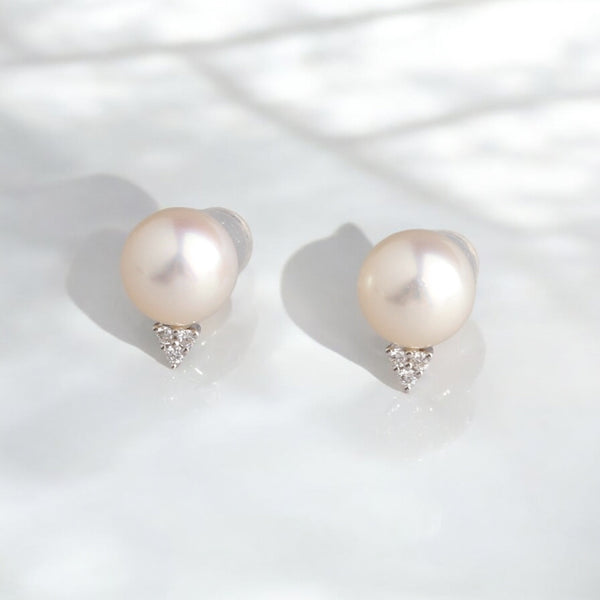 18K白金 日本8-8.5AKOYA 珍珠鑽石耳環