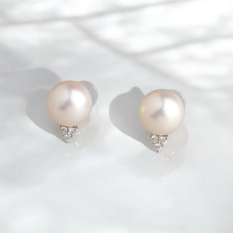 18K白金 日本8-8.5AKOYA 珍珠鑽石耳環