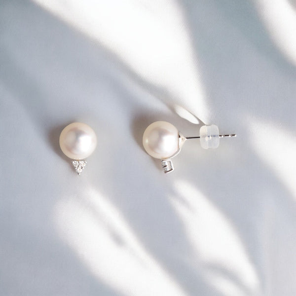 18K白金 日本8-8.5AKOYA 珍珠鑽石耳環