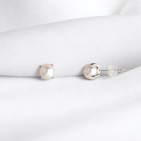 18K白金 7-7.5毫米日本AKOYA 珍珠耳環