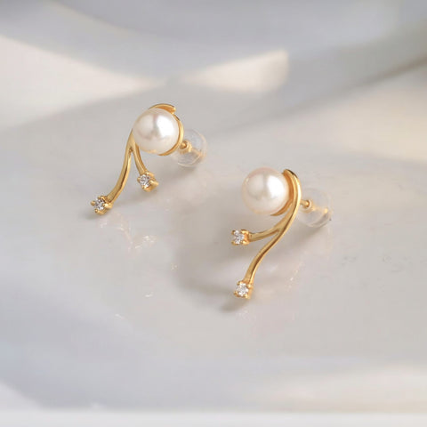 18K 黃金6-6.5毫米AKOYA鑽石耳環