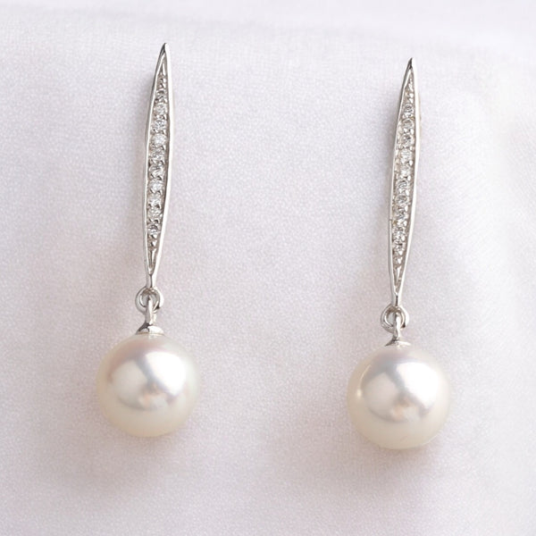 18K 白金7.5-8毫米AKOYA鑽石耳環