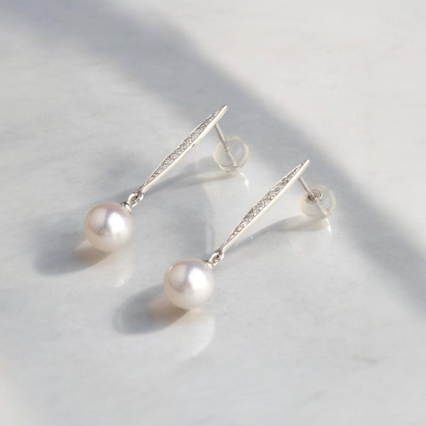 18K 白金7.5-8毫米AKOYA鑽石耳環