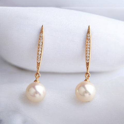 18K 黃金7.5-8毫米AKOYA鑽石耳環