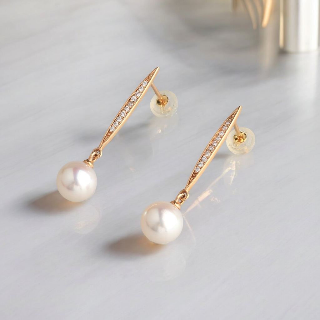 18K 黃金7.5-8毫米AKOYA鑽石耳環 18K 黃金7.5-8毫米AKOYA鑽石耳環