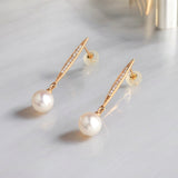 18K 黃金7.5-8毫米AKOYA鑽石耳環