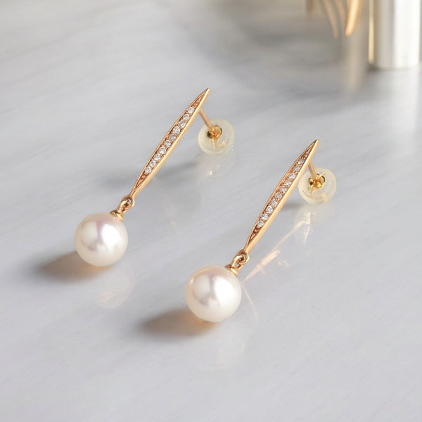 18K 黃金7.5-8毫米AKOYA鑽石耳環