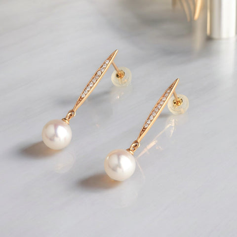 18K 黃金7.5-8毫米AKOYA鑽石耳環