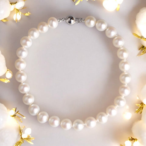 6.5-7 毫米淡水珍珠 18K 白金 手鍊