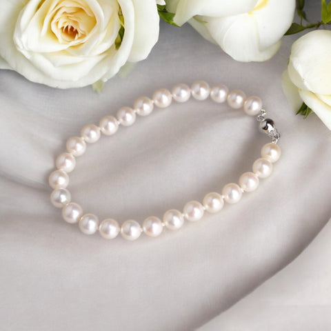 6.5-7 毫米淡水珍珠 18K 白金 手鍊