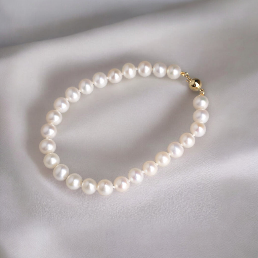 6.5-7 毫米淡水18K 黃金珍珠手鍊 6.5-7 毫米淡水18K 黃金珍珠手鍊