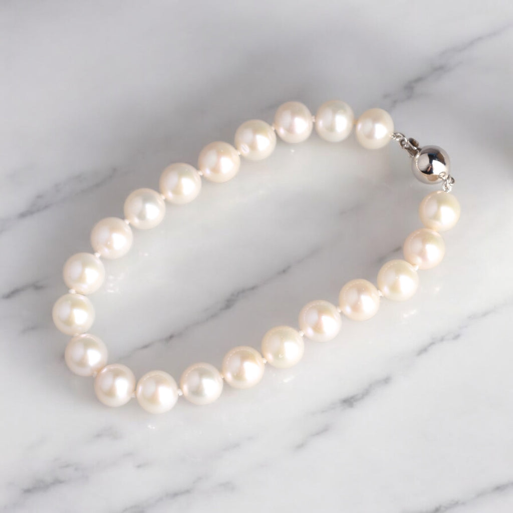 7.5-8.5 毫米淡水圓珠珍珠 18K 白金手鍊 7.5-8.5 毫米淡水圓珠珍珠 18K 白金手鍊