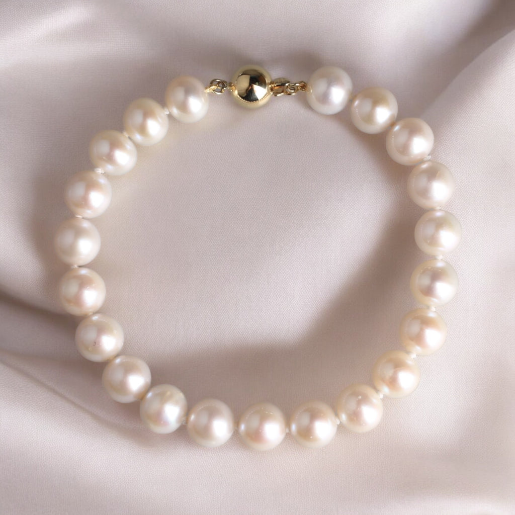 7.5-8.5 毫米淡水圓珠珍珠18K 黃金手鍊 7.5-8.5 毫米淡水圓珠珍珠18K 黃金手鍊
