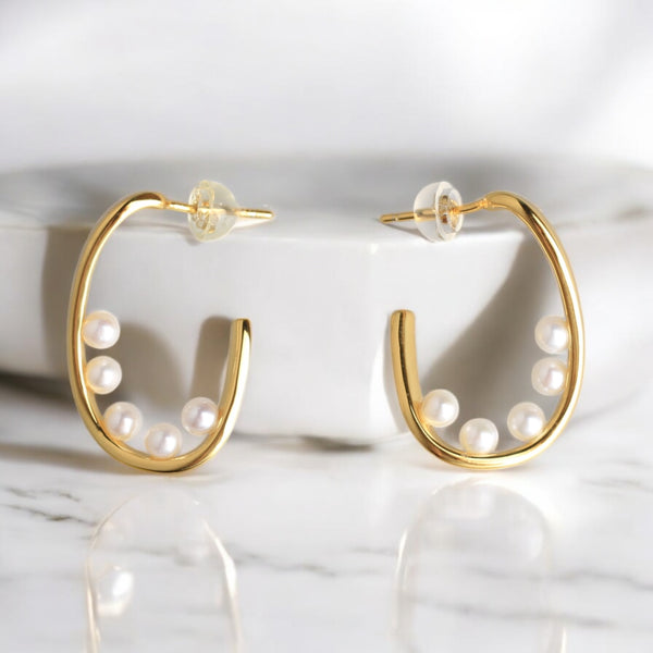 珍珠流線型金環耳環