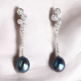 三鑽鏈墜黑色珍珠耳環