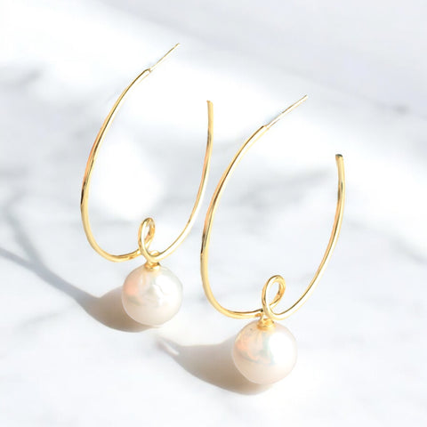 珍珠優雅圓圈耳環(金色)