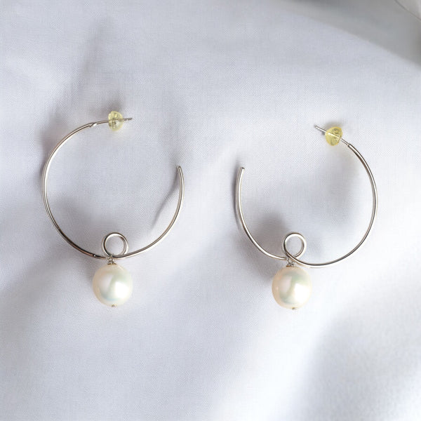 珍珠優雅圓圈耳環(銀)