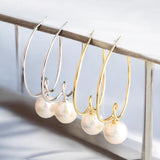 珍珠優雅圓圈耳環(金色)