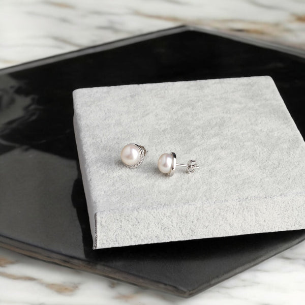 珍珠鋯石圓珠耳釘