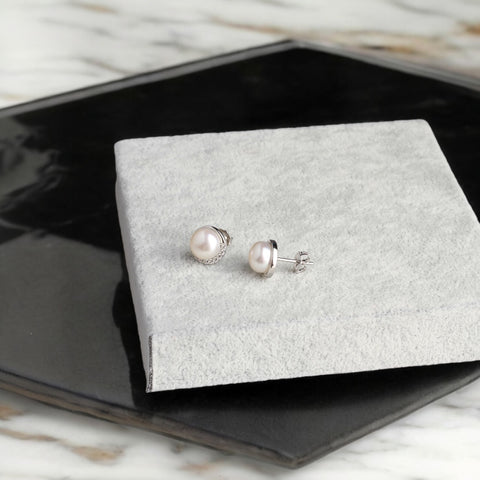珍珠鋯石圓珠耳釘