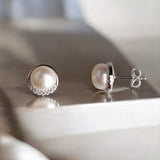 珍珠鋯石圓珠耳釘