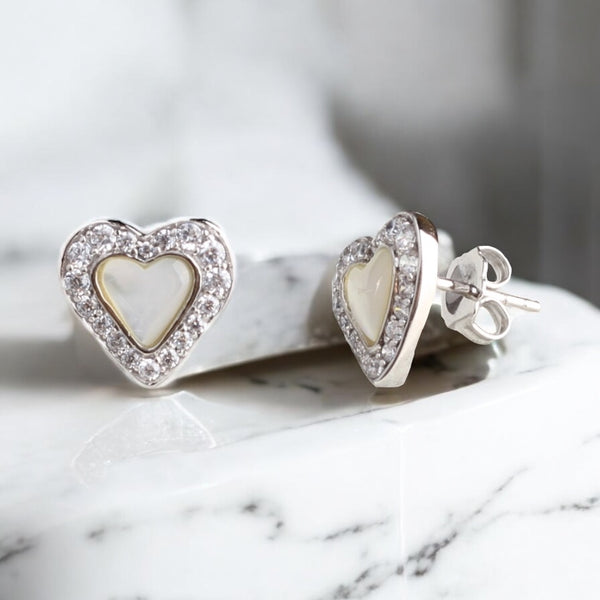 心形貝母鋯石耳環