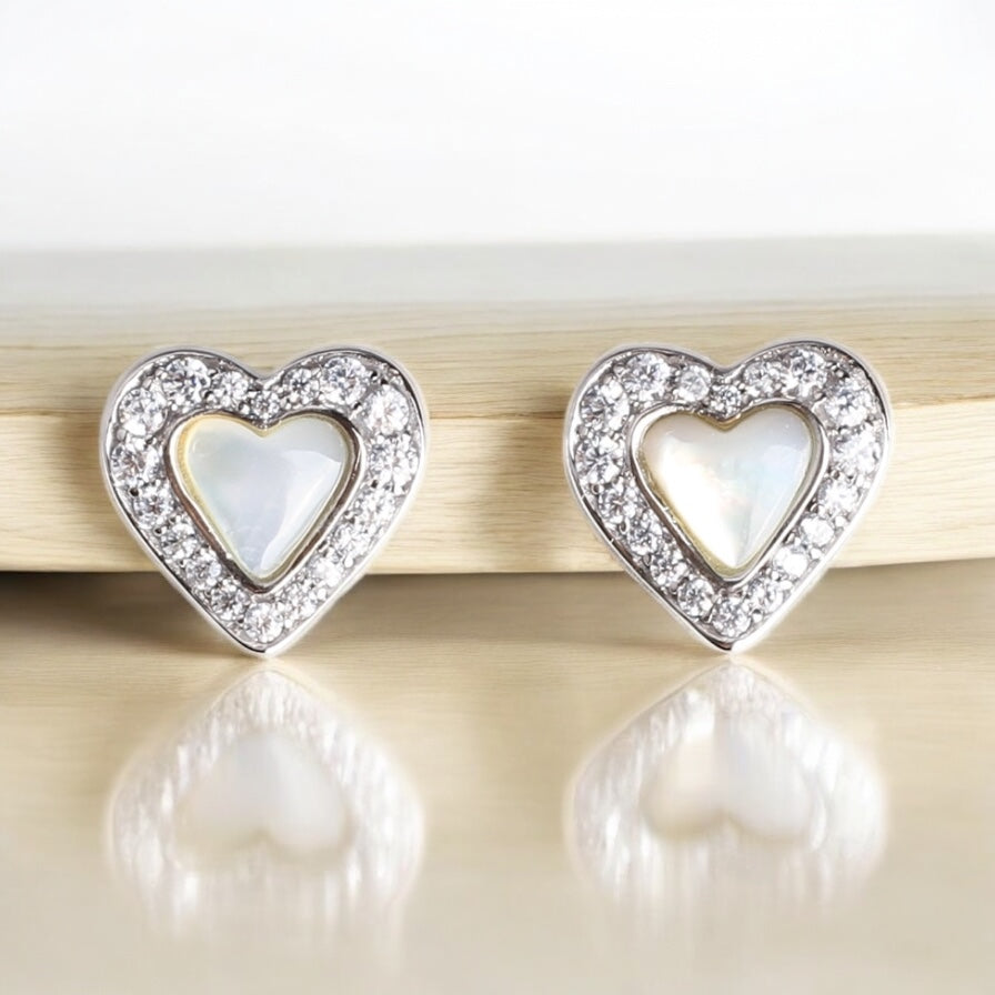 心形貝母鋯石耳環 心形貝母鋯石耳環