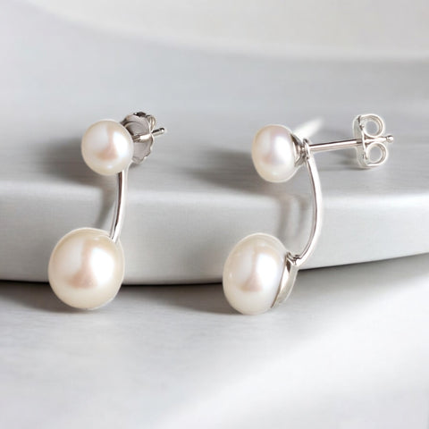 雙層珍珠純銀耳環
