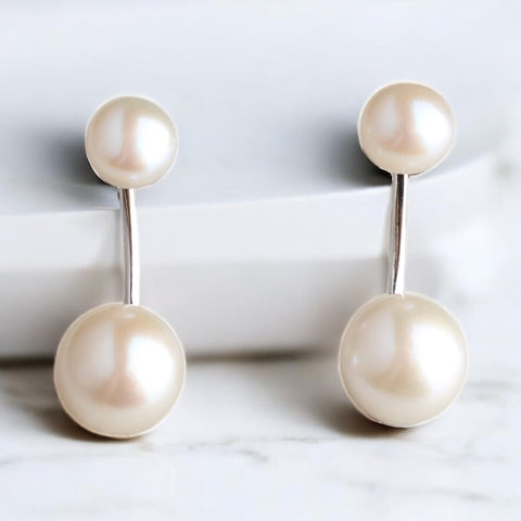 雙層珍珠純銀耳環