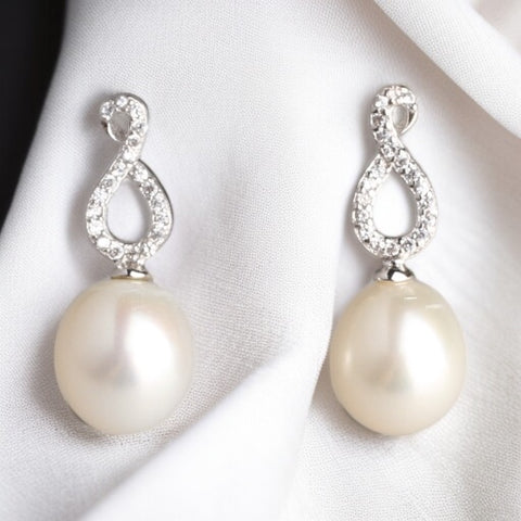 925銀鋯石珍珠吊墜耳環