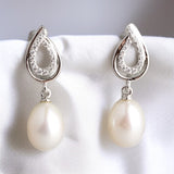 純銀水滴珍珠鋯石吊墜耳環