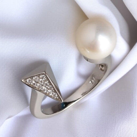 三角鋯石圓珠戒指