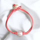 皮繩珍珠手鏈(粉)