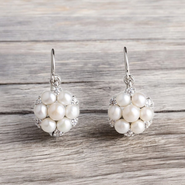 純銀925珍珠花束耳環