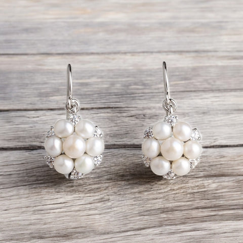 純銀925珍珠花束耳環