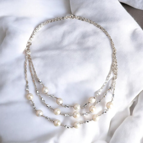 多層珍珠水晶鏈項鍊