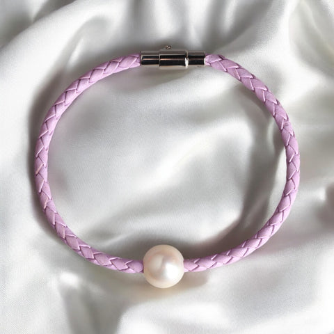 皮繩珍珠手鏈(紫)