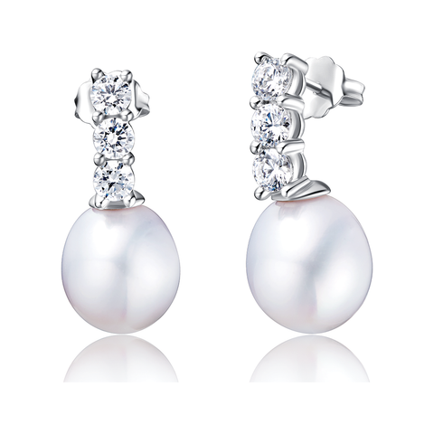 18K Yellow Gold Pearl Star Earrings
